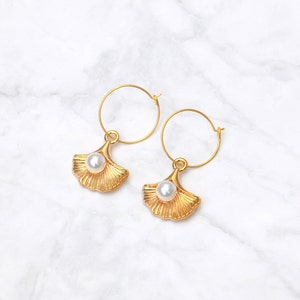 Ginkgo Leaf Earrings Gold With Pearl