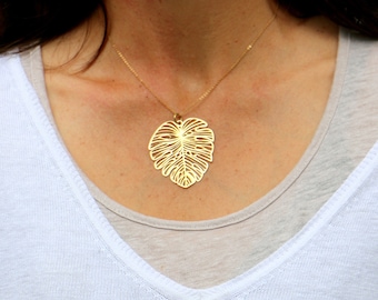 Brass Monstera Leaf Necklace For Women