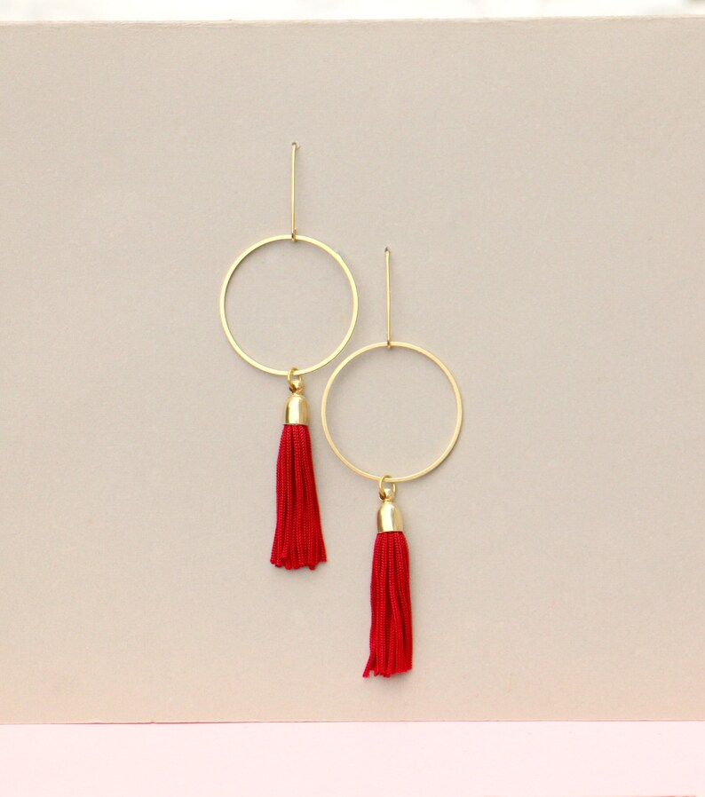 Long Modern Brass Tassel Earrings For Women image 2