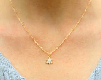 Dainty Star Necklace with Opal