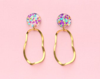 Irregular Brass Earrings with Sequin Posts