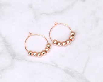 Small Rose Gold Beaded Hoops