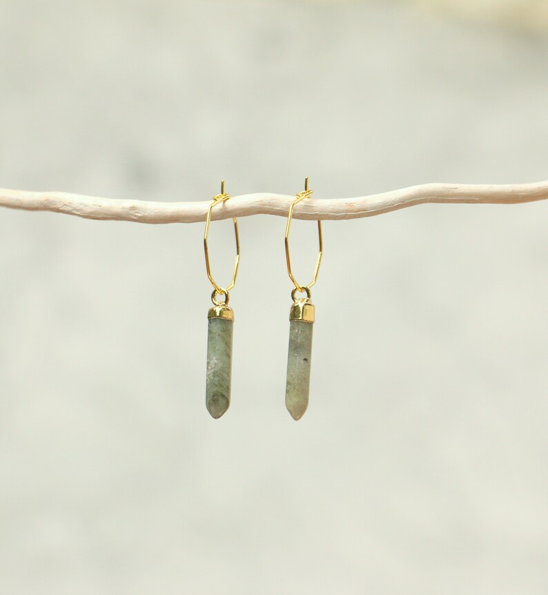 Labradorite Spike Earrings With Octagon Hoops image 6