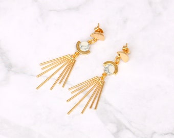 Long Statement Earrings Rays Gold