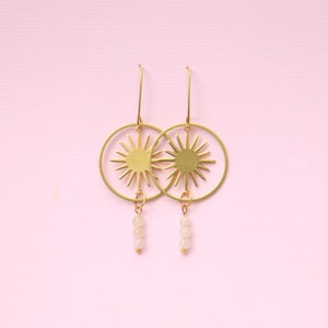 Circle And Sun Brass Dangle Earrings