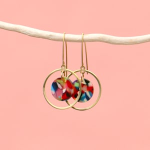 Circle Disc Earrings Brass And Acetate