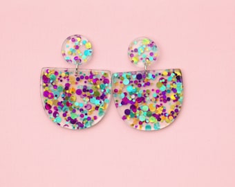 Confetti Statement Earrings, Acrylic Sequin Earrings