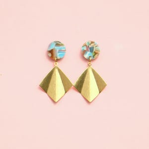 Colour Swirl Fan Brass Earrings