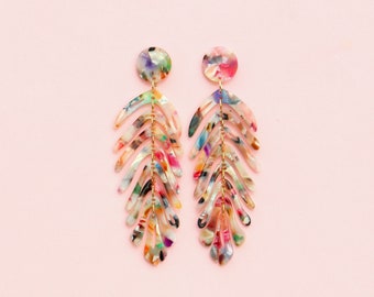 Long Colorful Leaf Earrings