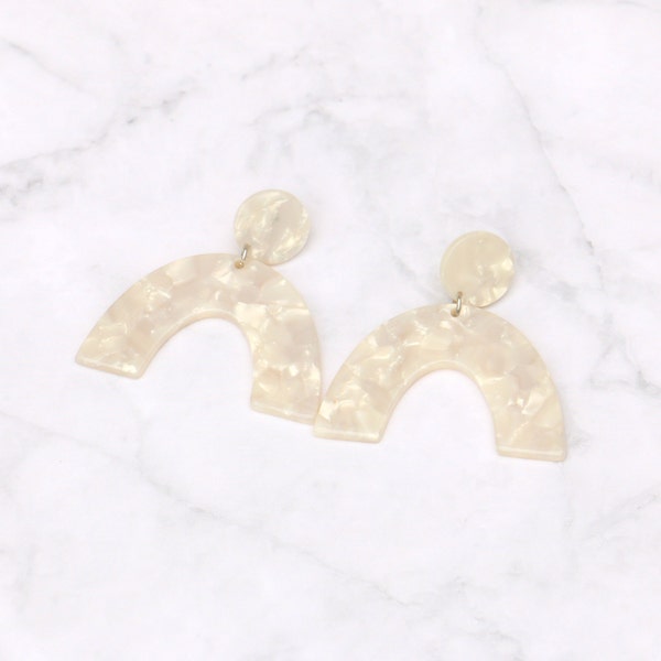 Ivory White Acrylic Arch Earrings