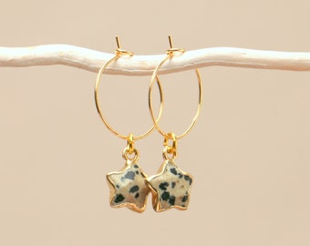 Dalmatian Jasper Star Hoop Earrings