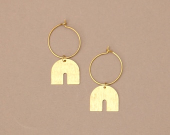 Brass Hoops With Arch Pendant