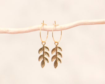 Golden Leaf Hoop Earrings Olive Branch