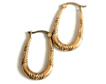 Exquisite Art Deco Hallmarked 375 Yellow Victorian Design Gold Hoop Stud Earrings