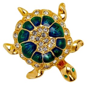 Attwood and Sawyer 22ct Gold Green Plated Enamel and Swarovski Crystal Turtle Tortoise