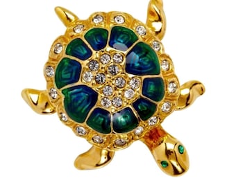 Attwood and Sawyer 22ct Gold Green Plated Enamel and Swarovski Crystal Turtle Tortoise