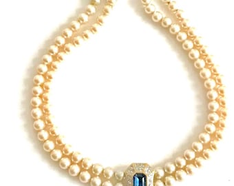 Couture Attwood & Sawyer Pearl Choker Necklace w Swarovski Crystals