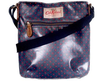 Cath Kidston Blue Red Dotted PVC Coated Cross body floral bag - VGC
