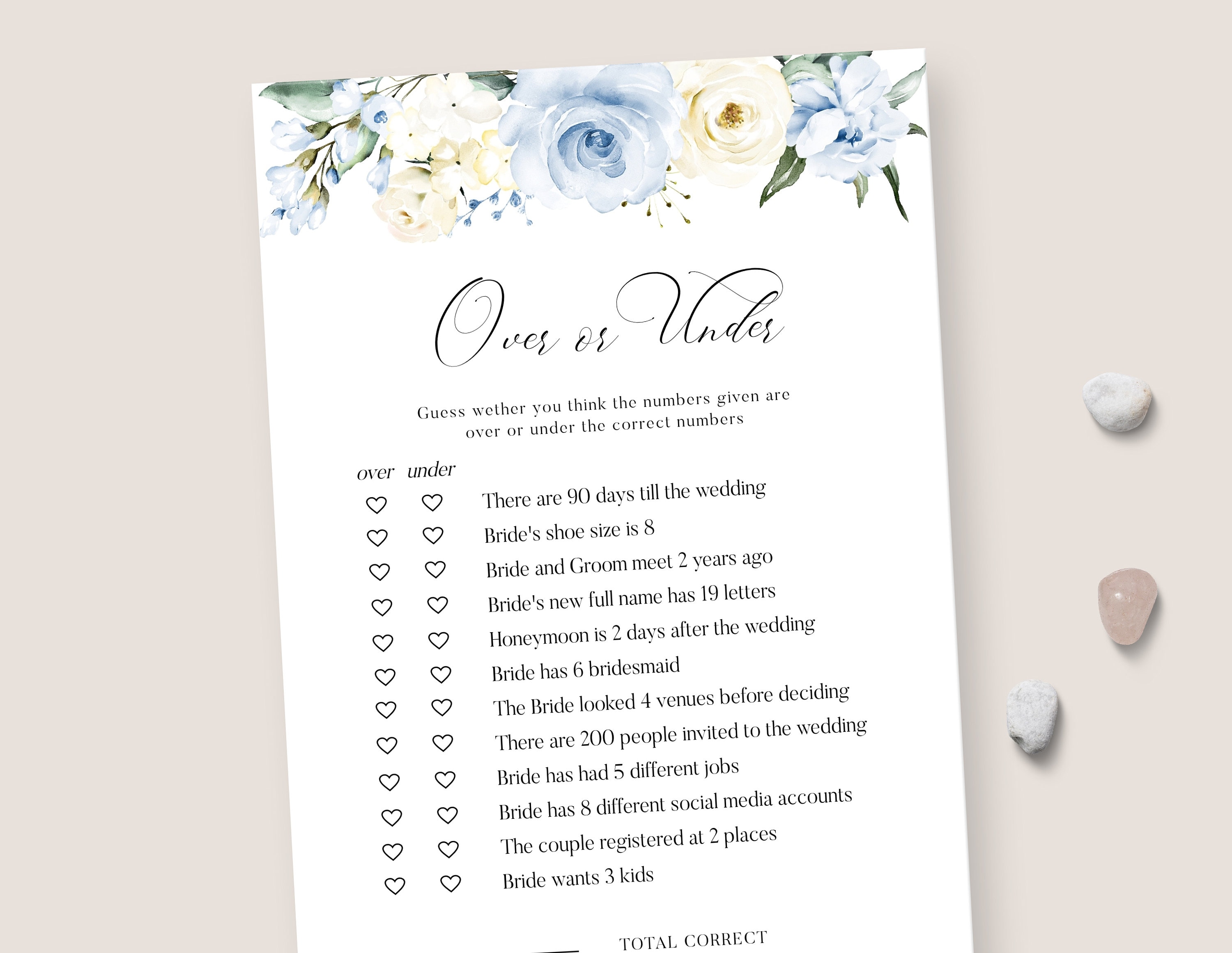 Bridal Shower Game Over Under Rustic Dusty Blue Bridal Etsy