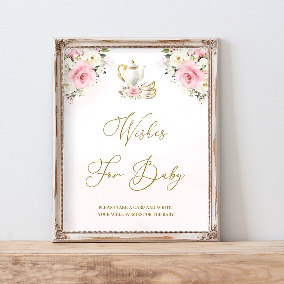 Wishes for Baby Sign Printable Template - Blush Floral Girl Baby Shower Tea Party, Well Wishes For Baby, Dusty Rose Pink, Pdf, AURORA Il_570xn