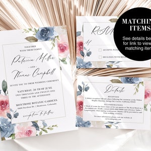 Ethereal Watercolor Wedding Invitation Template Dusty Blue and Soft Rose Pink Editable Card, Light Blue Floral Calligraphy Invite, TAYRA image 4