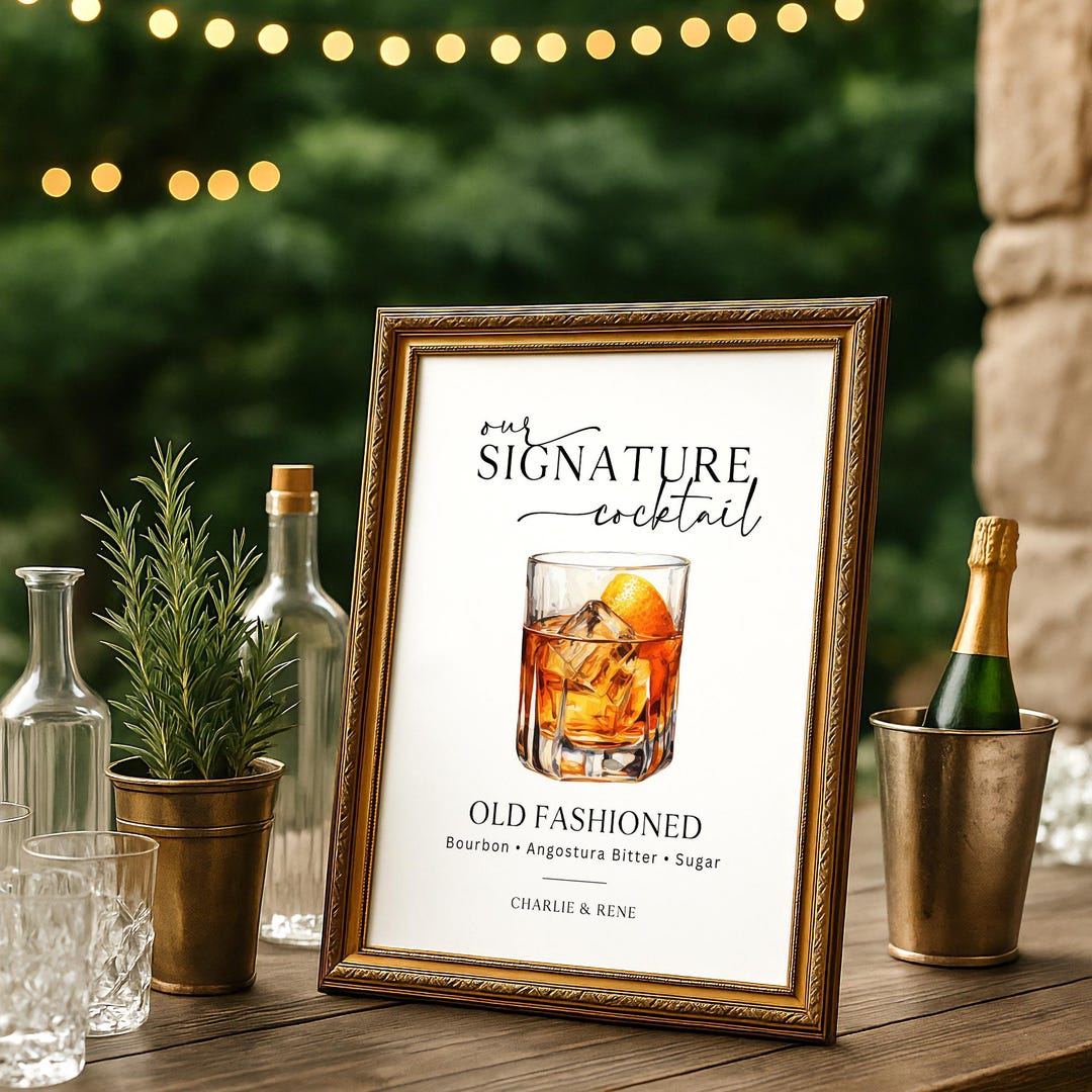 Signature Cocktail Sign Template - Old Fashioned, Watercolor Wedding ...