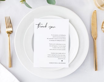 Reception Thank You Letter Template - Thank You Notes To Guests at The Reception, Printable Simple Wedding Menu Thank You Card , NINA