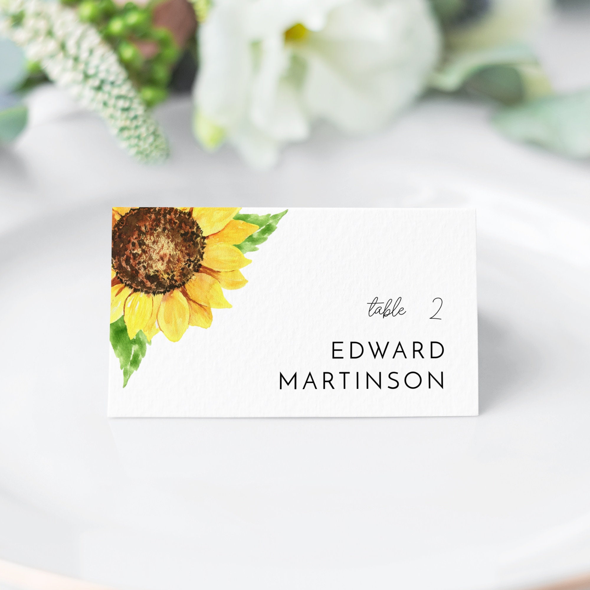 Sunflower Place Card Template Yellow Flower Guest Name - Etsy India