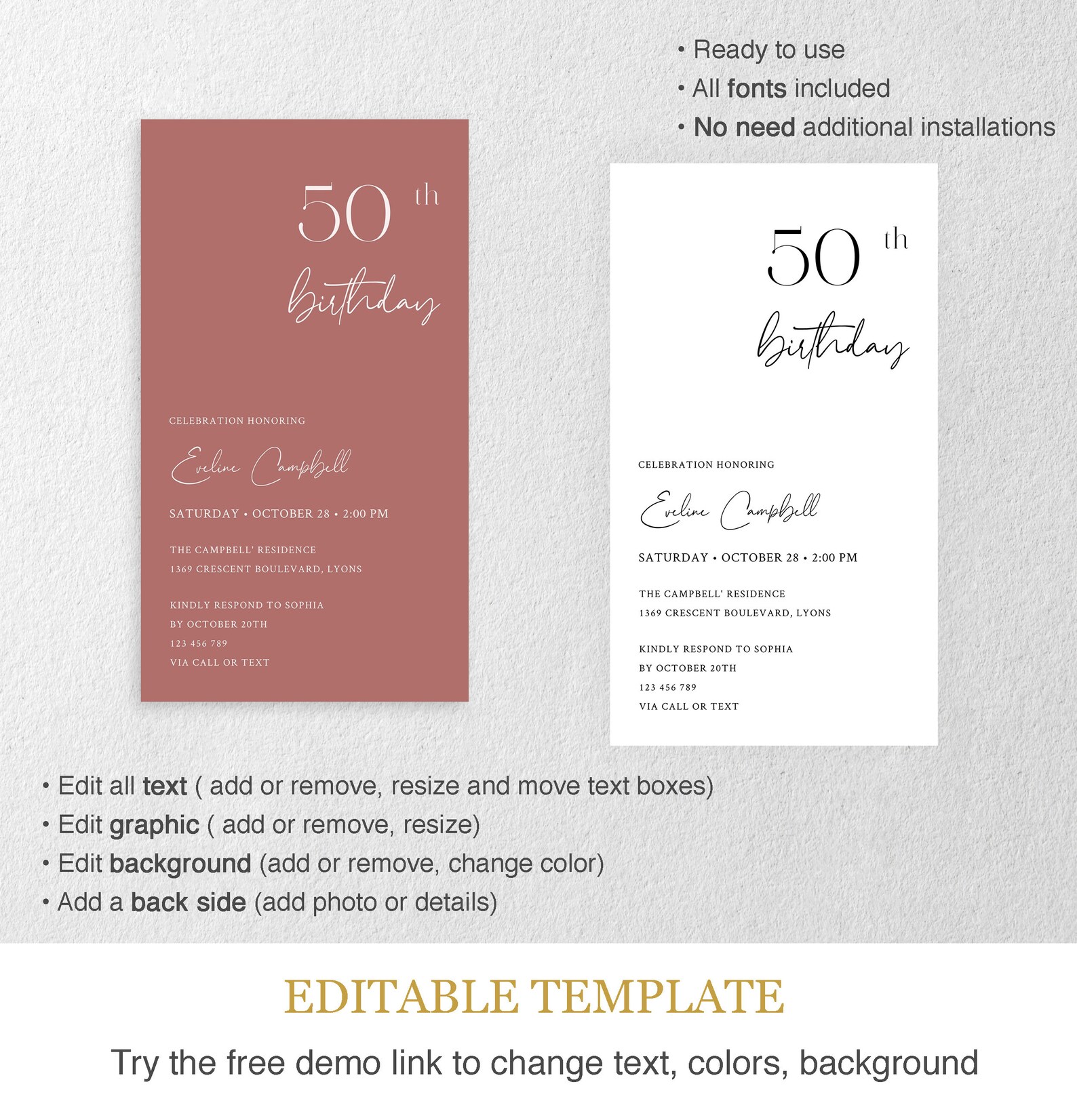 Electronic 80th Birthday Invitation Template for Women or Men | Etsy