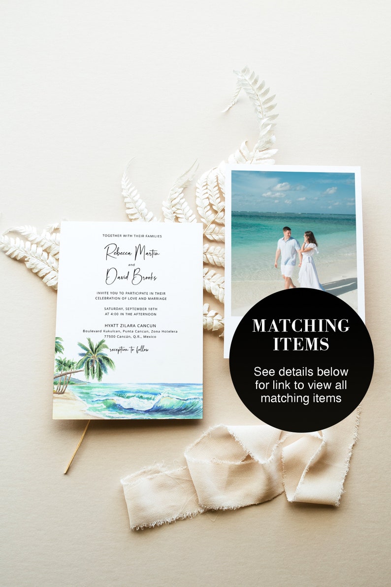 Beach Bachelorette Invitation Template Tropical Ocean Weekend Itinerary Schedule, Pool Hen Party Printable Card, Editable in Corjl, MIA 画像 5