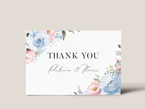 Wedding Thank You Cards Template - Dusty Blue and Dusty Rose Pink Floral Thank You Notes Folded and Flat, Rustic Card Printable, CHLOE Il_570xn