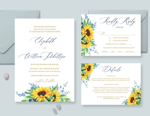 Blue Printable Wedding Stationery Set Elsa Suite