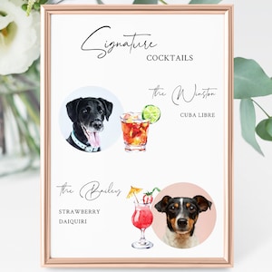 Signature Cocktail Sign Dog - Canva Editable Template, Pet Signature Drink Sign, Watercolor Wedding Bar Sign, Drink Bar Printable Sign, NINA