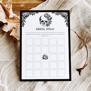 Bingo de despedida de soltera de Halloween - Plantilla de juegos de fiesta de bodas victoriana Scull, Tarjeta gótica hasta que la muerte nos haga editable, Descarga digital, NORA