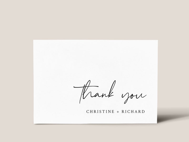 Thank You Cards Template NINA Modern Minimalist Thanks Card Printable Wedding or Bridal Shower Thank You Notes Folded and Flat