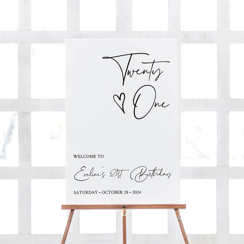 21st Birthday Welcome Sign Template Simple Black and White - Etsy