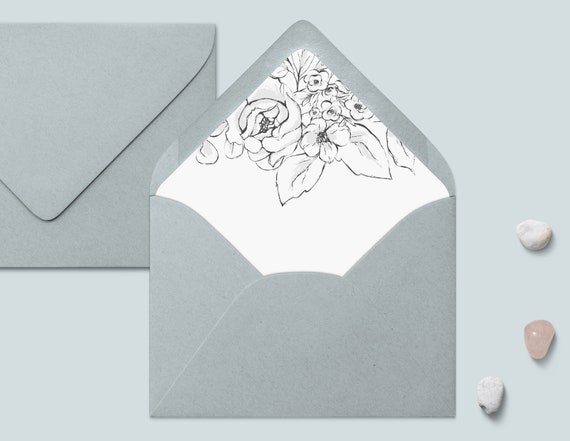 Black and White Floral Envelope Liners
