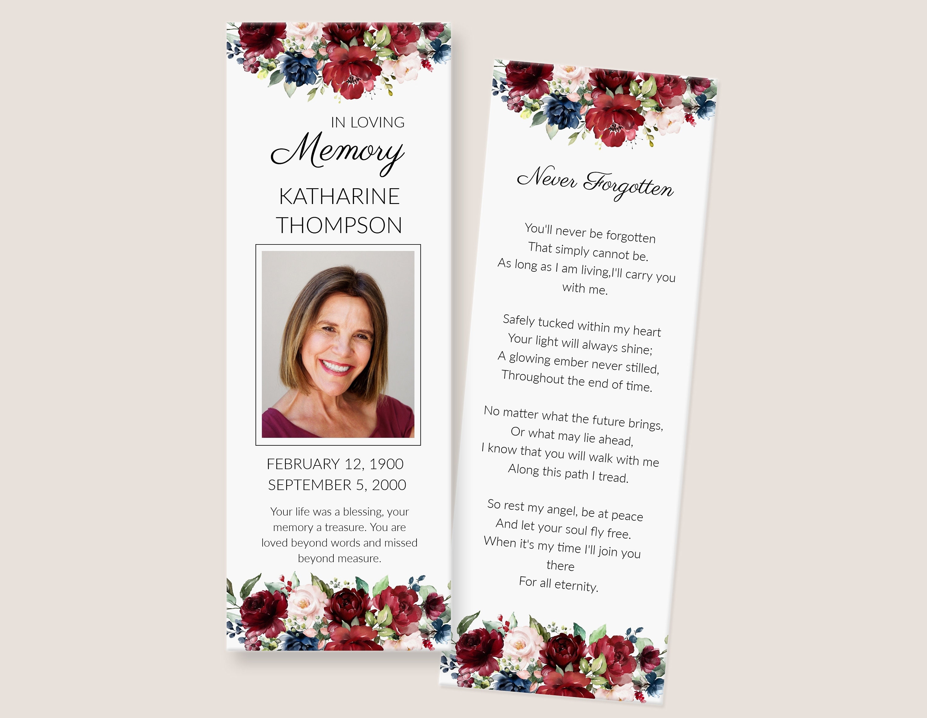 Funeral Bookmark Template Memorial Bookmark With Red Etsy Ireland