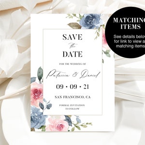 Ethereal Watercolor Wedding Invitation Template Dusty Blue and Soft Rose Pink Editable Card, Light Blue Floral Calligraphy Invite, TAYRA image 6