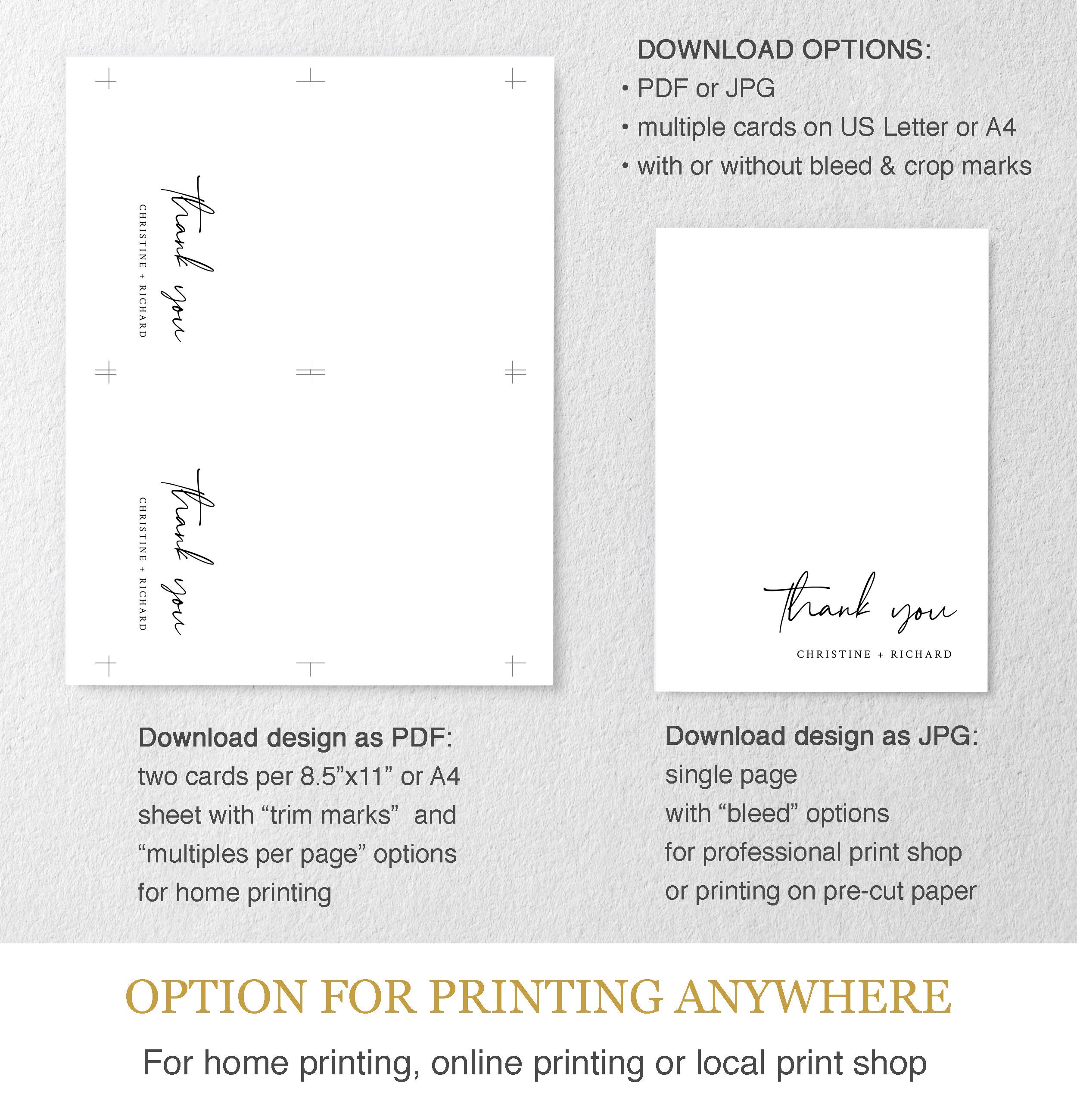 Thank You Cards Template Modern Minimalist Thanks Card - Etsy