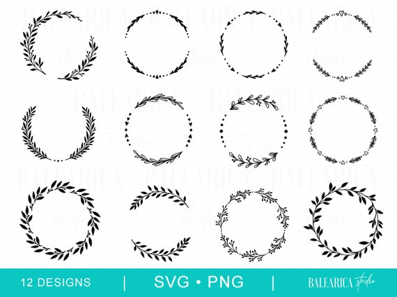 Wreath SVG Bundle - Hand Drawn Half Wreath Svg, Wedding Svg Decor with Wreath Monogram Circle Frame, Laurel Wreath Svg Files for Cricut Il_570xn