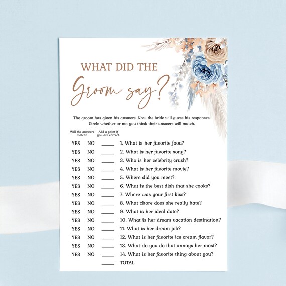 What Did The Groom Say Boho Bridal Shower Games Template Bohemian 