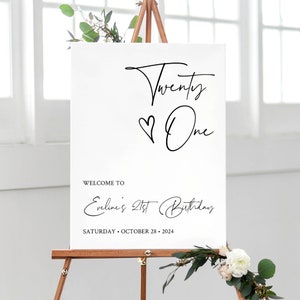 21st Birthday Welcome Sign Template - Simple Black and White Party Decorations, Modern Minimalist Editable Banner, NINA