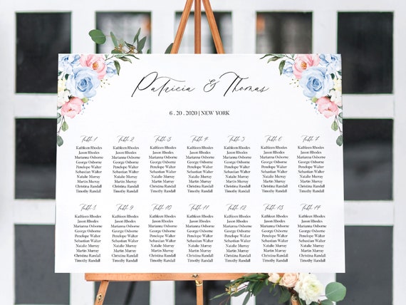 Wedding Seating Chart Template - Dusty Blue and Dusty Rose Pink Rustic Floral Sign, Table Seating Chart for Wedding, Digital Download, CHLOE Il_570xn