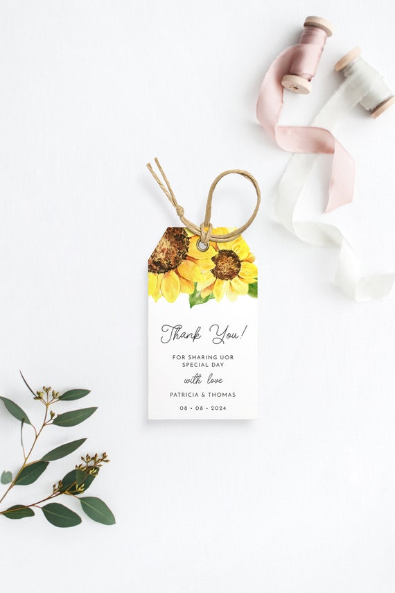 Sunflower Wedding Favor Thank You Tag Template - Printable Rustic Floral Gift Tags, Yellow Flowers Bridal or Baby Shower Thanks Tag, SUNNY Il_570xn