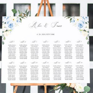 Dusty Blue Wedding Seating Chart Template - Editable Garden Party Floral Table Seating Plan Sign, Slate Blue Seat Chart Board, ALICE