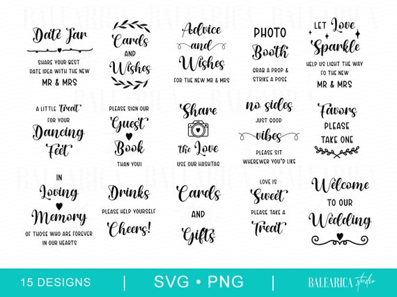 Wedding Sign SVG Bundle - Svg Files for Cricut, Wedding Welcome Sign Png, Hashtag Sign, Wedding Svg Cut Files, Favors Svg, WSB3 Il_570xn