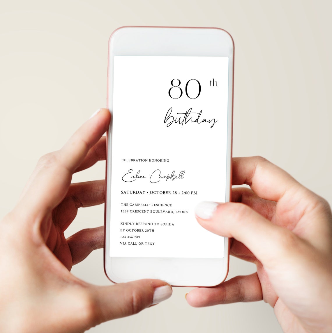 Electronic 80th Birthday Invitation Template for Women or Men | Etsy