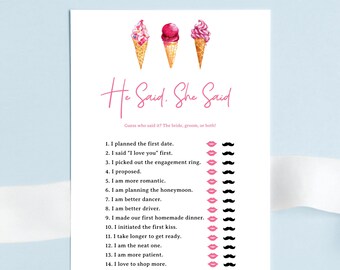 Hi Said She Said - Eis Brautparty Spiele Vorlage, Pink Dessert Brunch Guess Who Said Game Card Printable, Scoped Up, Pdf, NYRA