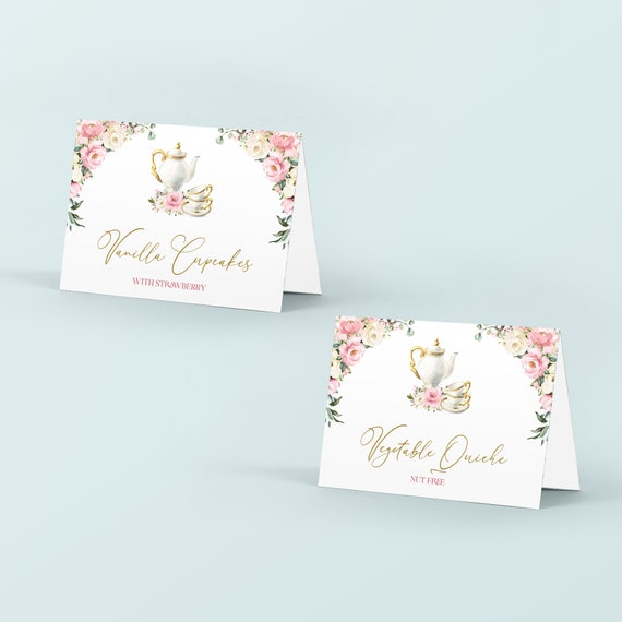 Tea Party Dessert Tags Printable Template - Dusty Rose Pink Floral Baby ...